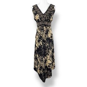 INC International Concepts Vintage Silk Asymmetrical Hem Dress Black/Beige 6